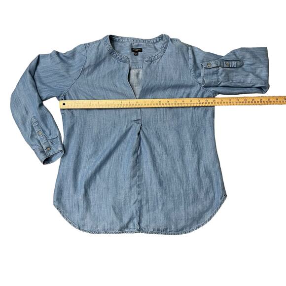 Talbots Petites Women's Mp Long Sleeve Shirt Chambray Tencel Denim Look Popover - Picture 8 of 11